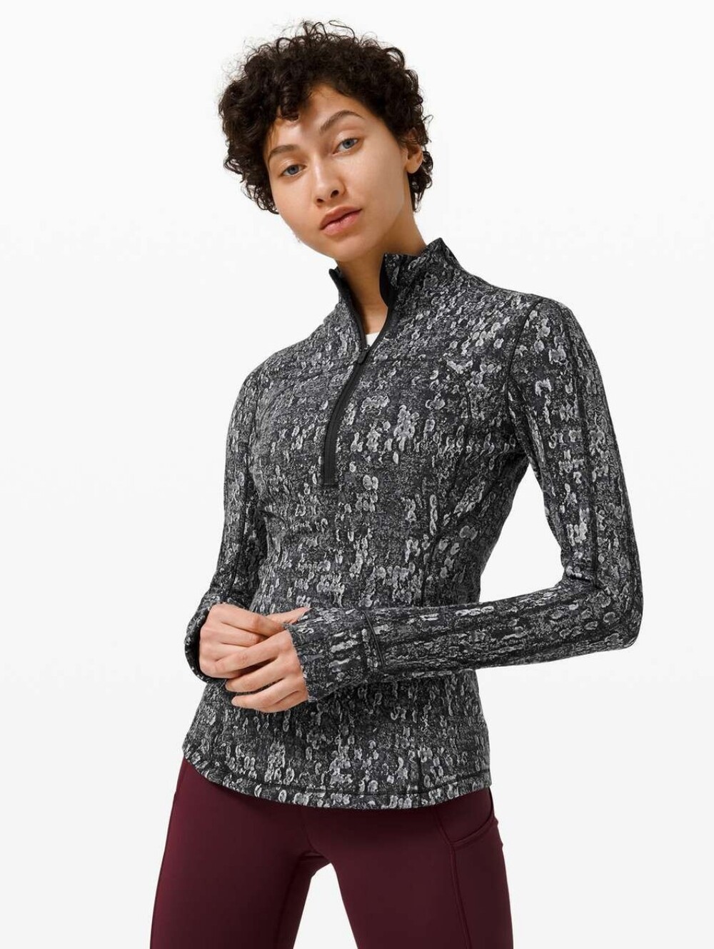 Lululemon Run Briskly 1/2 Zip Eventide Jacquard Black Alpine White Size 4